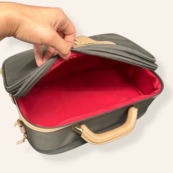 Samsonite Olive Green Carry-On Bag Tan Leather Trim Travel Tote (NWT) - Picture 8 of 13